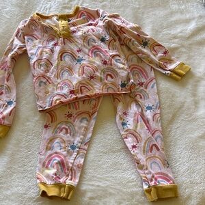 4/$22 Mudpie Rainbow Print Pajama Set with Yellow Accents